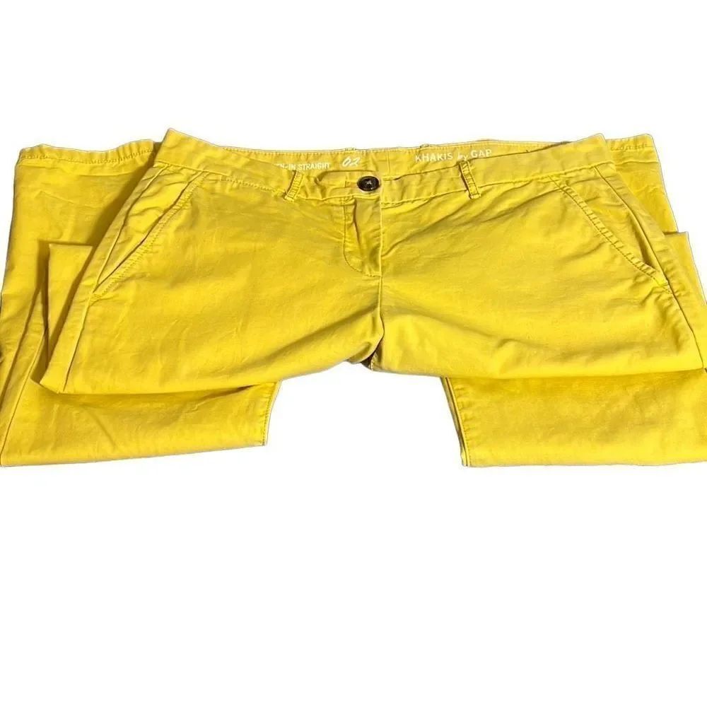 Gap Women's Khaki Pants Broken In Straight Leg Mid Rise Cotton Neon Yellow 2 - Picture 4 of 7